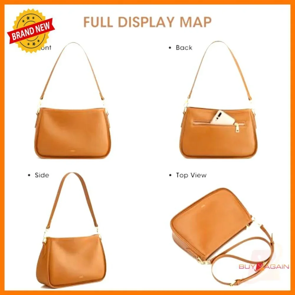 Medium Leather Crossbody Bag with 2 Removable Straps, Hobo Style